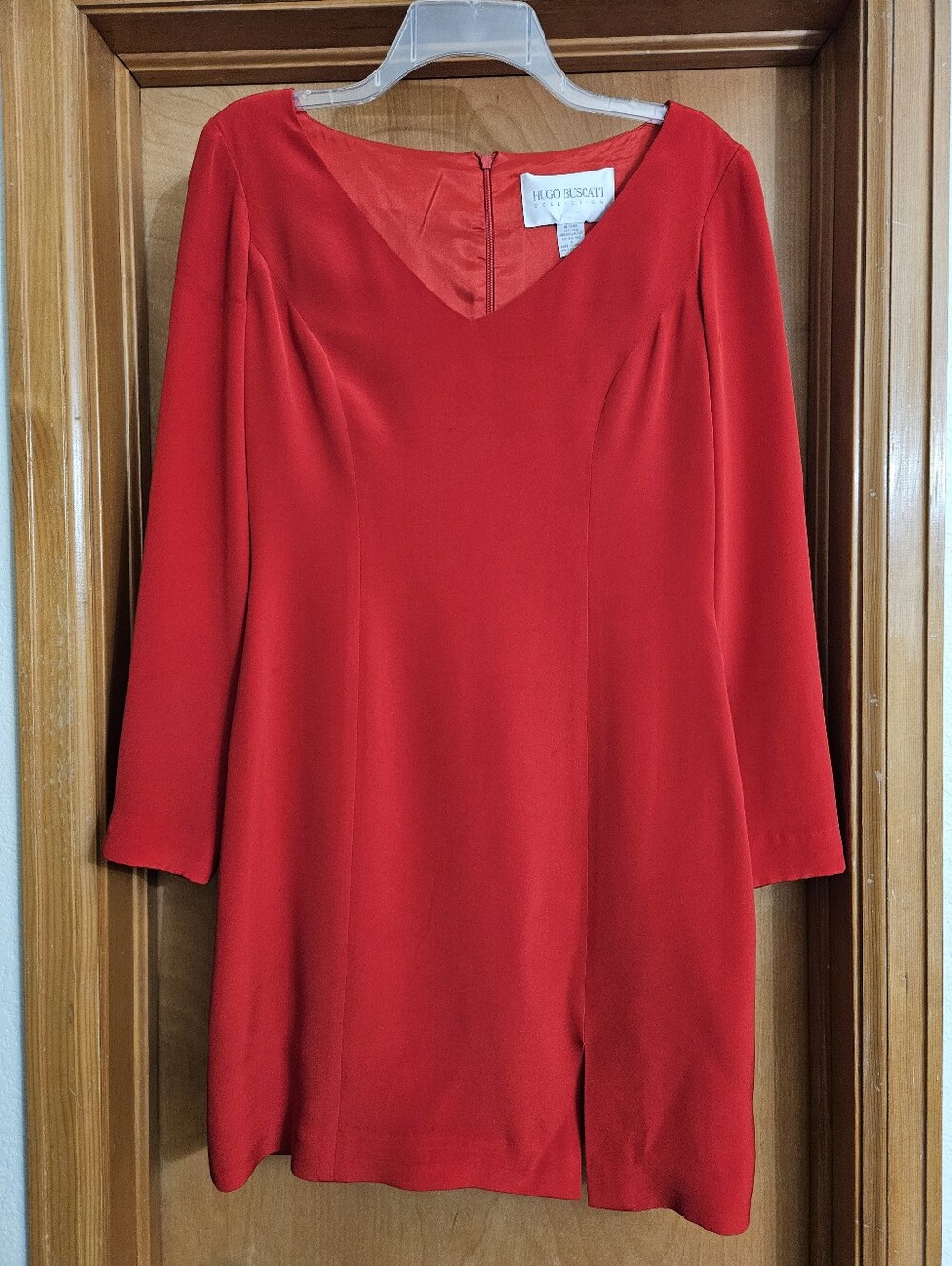 Hugo Buscati Vibrant Red Long-Sleeve V-Neck Dress
